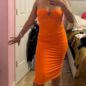 Fashion Nova Vibrant Orange Strapless Dress